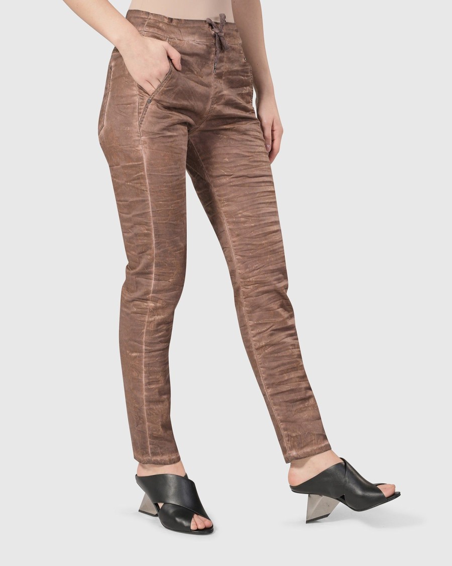 ALEMBIKA Distressed Iconic Stretch Jeans, Brown Wash