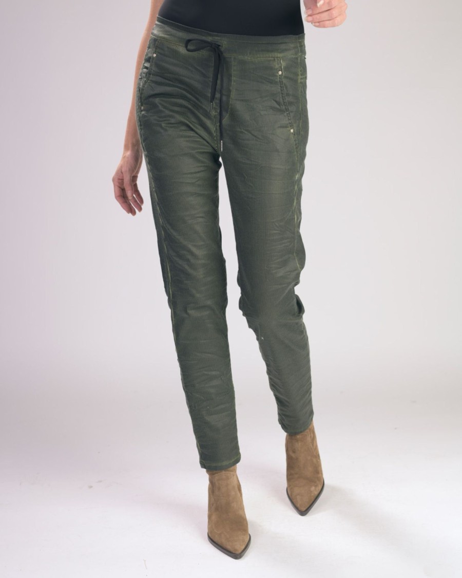 ALEMBIKA Pinstripe Iconic Stretch Jeans, Green