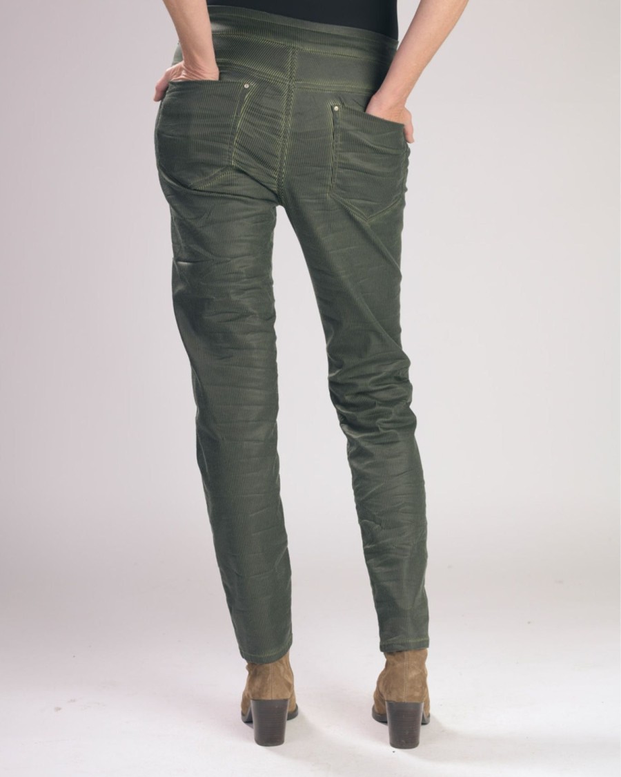 ALEMBIKA Pinstripe Iconic Stretch Jeans, Green