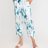 ALEMBIKA Ozai N Ku Island Linen Tulip Pants, White/Turquoise