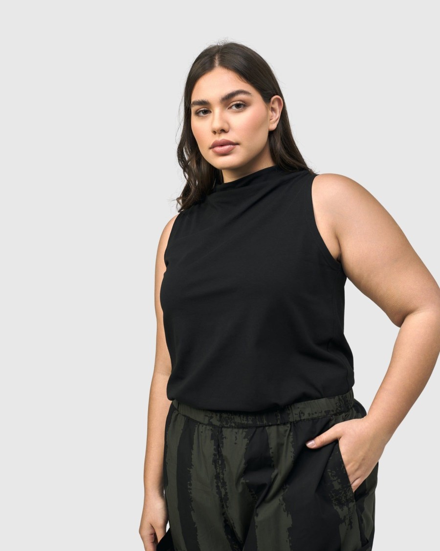 ALEMBIKA Urban Sleeveless Mockneck Top, Black