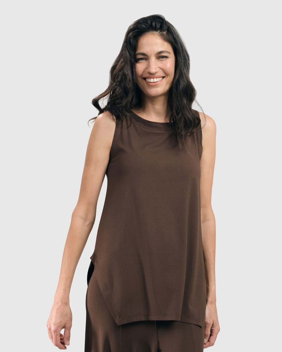 ALEMBIKA Essential Cutaway Tank Top, Coffee