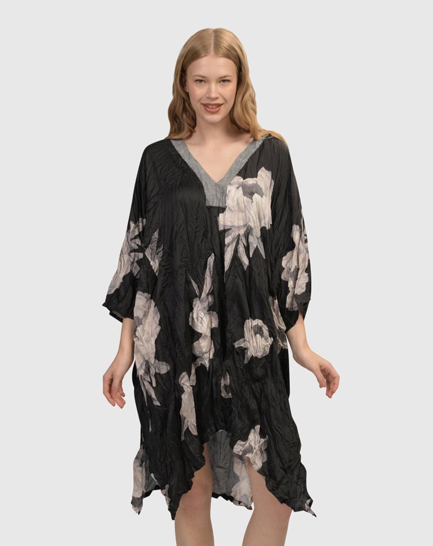 ALEMBIKA Paige Crinkle Caftan Tunic Dress, Roses