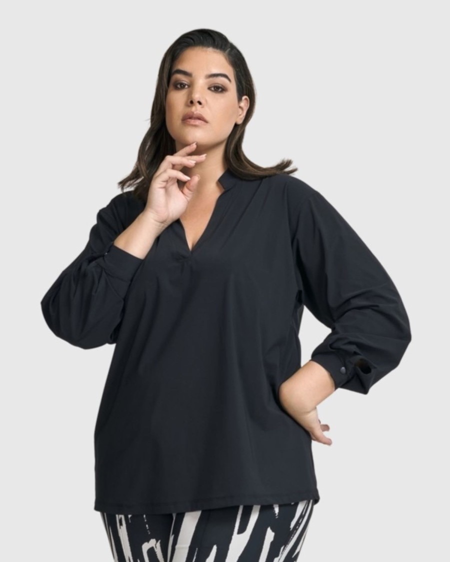 ALEMBIKA Trinity V-Neck Pullover Top, Black