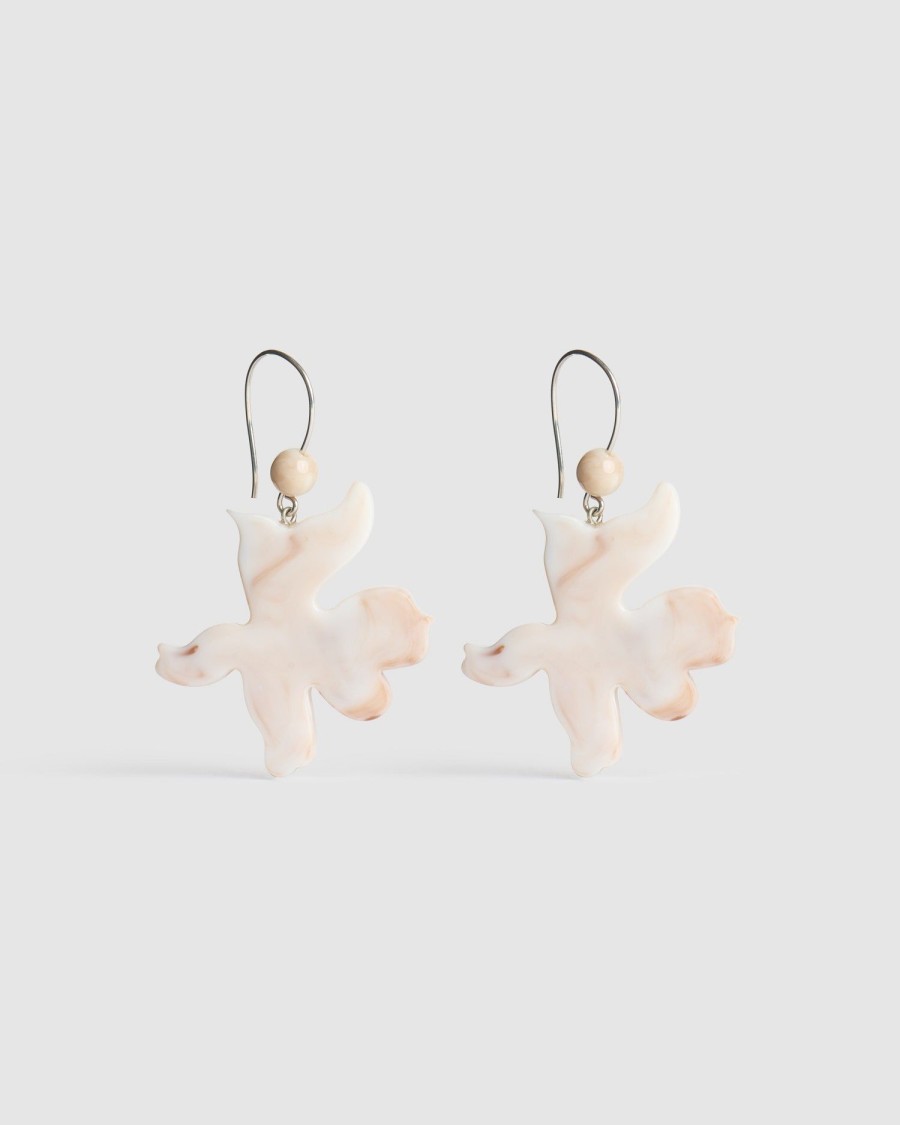 ALEMBIKA Lotus Hook & Bead Earrings, Oat